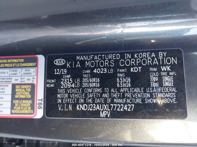 KIA SOUL LX 2020 KNDJ23AUXL7722427 Image 9