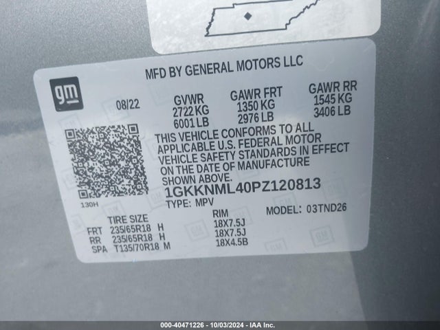 1GKKNML40PZ120813 GMC Acadia Fwd Slt