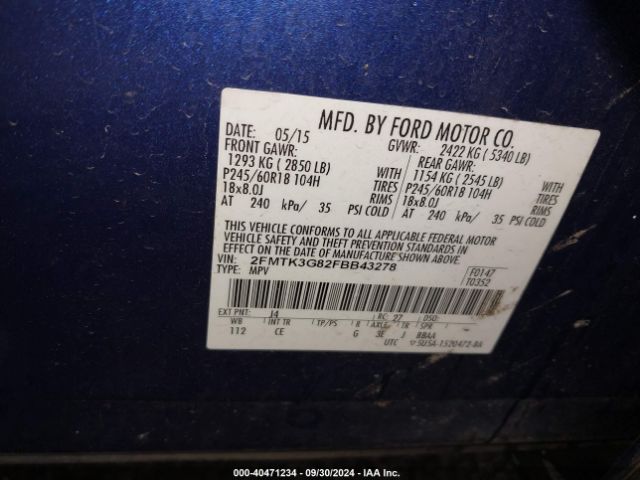 2FMTK3G82FBB43278 Ford EDGE SE