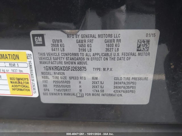Chevrolet Traverse 1lt 2015 1GNKRGKD3FJ263875 Image 9