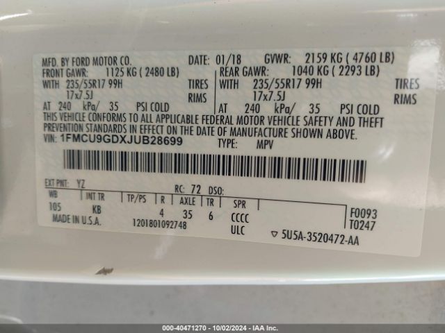 1FMCU9GDXJUB28699 Ford ESCAPE SE