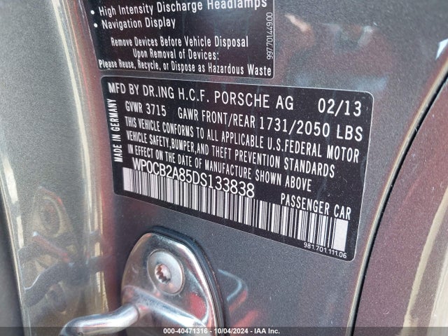 2013 PORSCHE BOXSTER WP0CB2A85DS133838 Photo 8