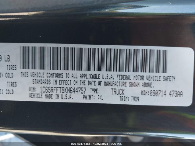 1C6SRFFT9KN644757 RAM 1500 Big Horn/lone Star  4x4 5'7 Box