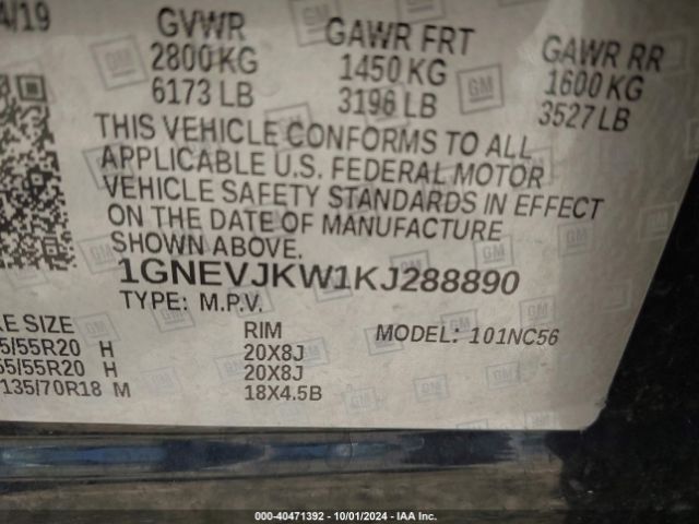 1GNEVJKW1KJ288890 Chevrolet Traverse Rs