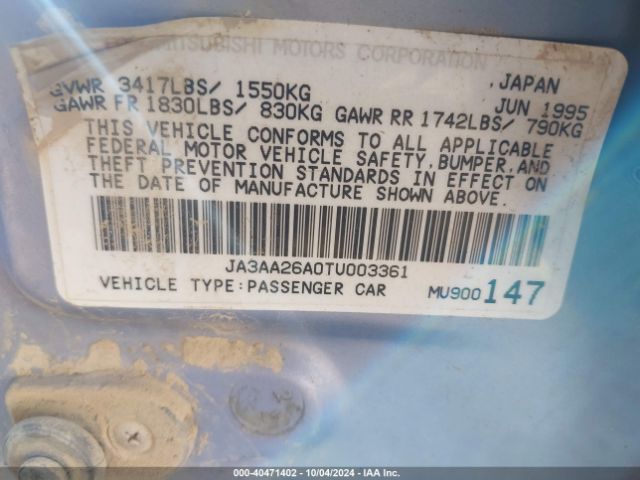 1996 MITSUBISHI MIRAGE JA3AA26A0TU003361 Photo 8