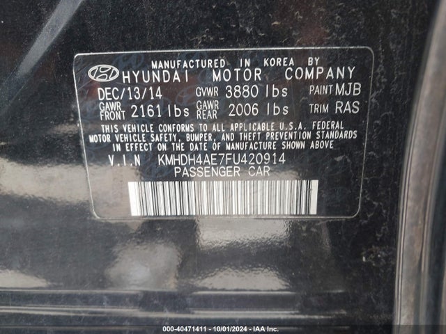 Hyundai ELANTRA SE 2015 KMHDH4AE7FU420914 Image 9