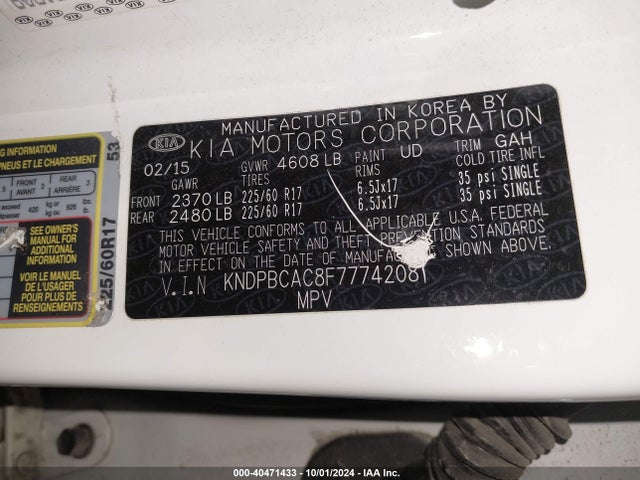 KIA Sportage Lx 2015 KNDPBCAC8F7774208 Image 9
