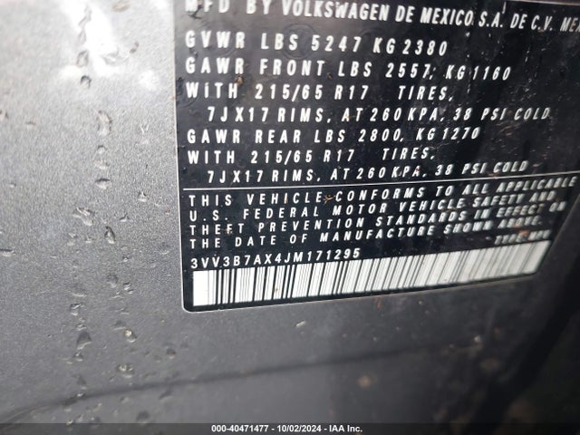 3VV3B7AX4JM171295 Volkswagen Tiguan 2.0t Se/2.0t Sel
