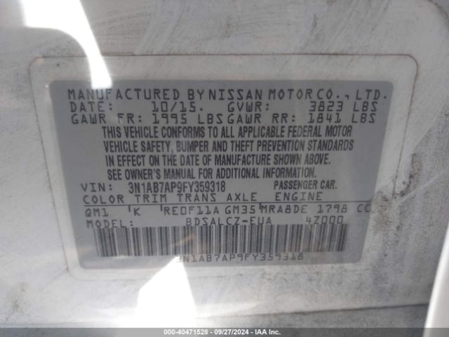 3N1AB7AP9FY359318 Nissan SENTRA S