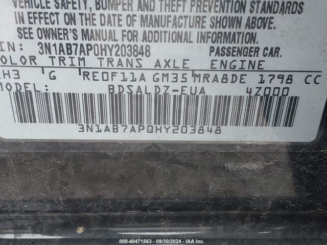 3N1AB7AP0HY203848 Nissan SENTRA SV