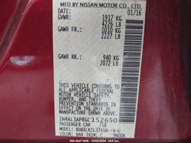 1N4AL3AP8GC152650 Nissan Altima 2.5 Sl