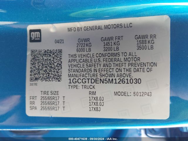 1GCGTDEN5M1261030 Chevrolet Colorado 4wd  Short Box Z71