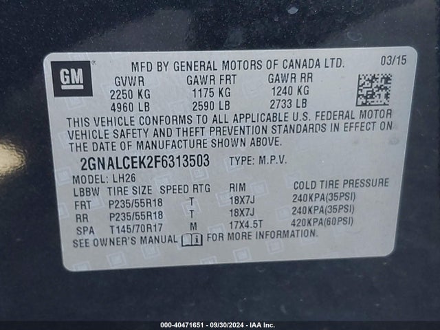 Chevrolet Equinox 2lt 2015 2GNALCEK2F6313503 Image 9