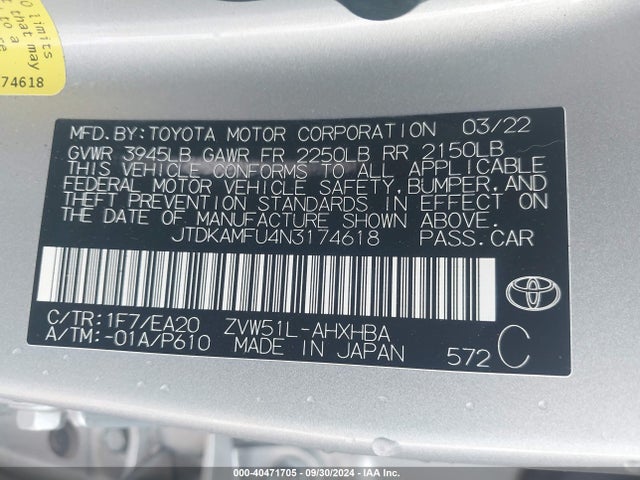 Toyota PRIUS XLE 2022 JTDKAMFU4N3174618 Image 9