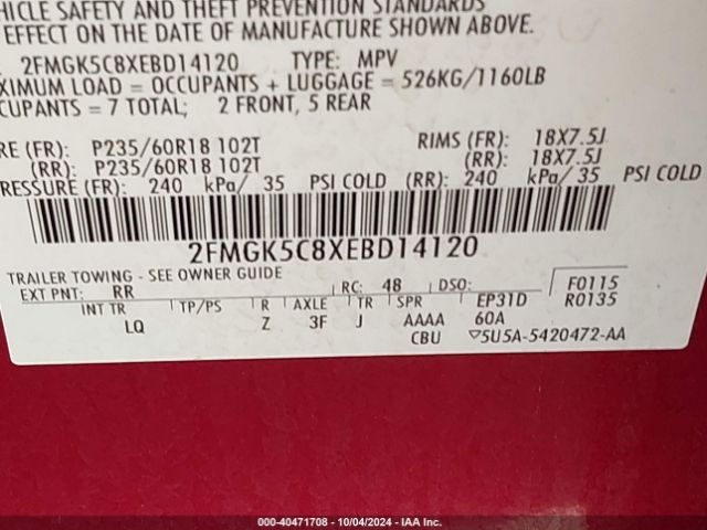 2FMGK5C8XEBD14120 Ford FLEX SEL