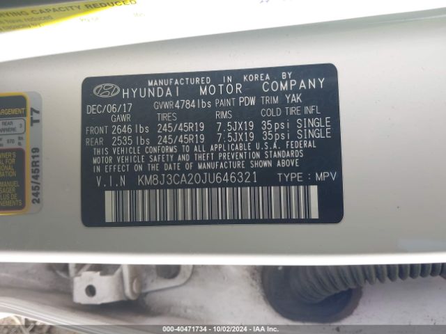 KM8J3CA20JU646321 Hyundai Tucson Value