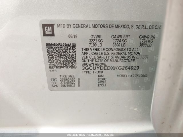 3GCUYDEDXKG264919 Chevrolet Silverado 1500 Lt