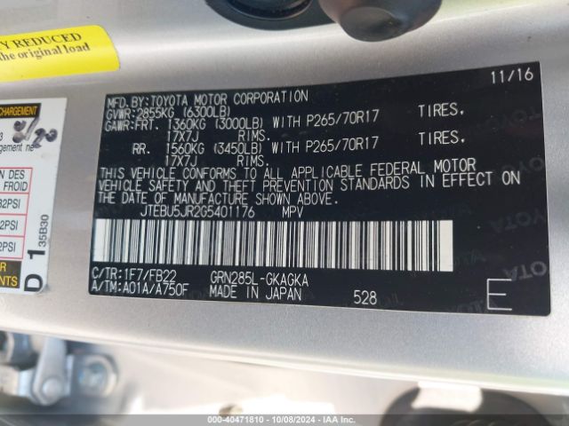 JTEBU5JR2G5401176 Toyota 4RUNNER SR5