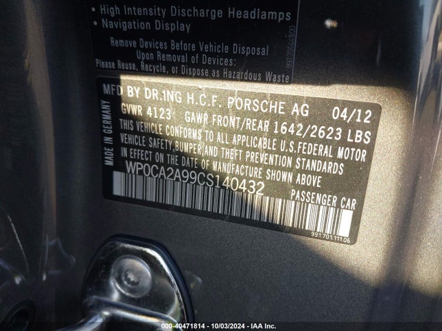 2012 PORSCHE 911 WP0CA2A99CS140432 Photo 8