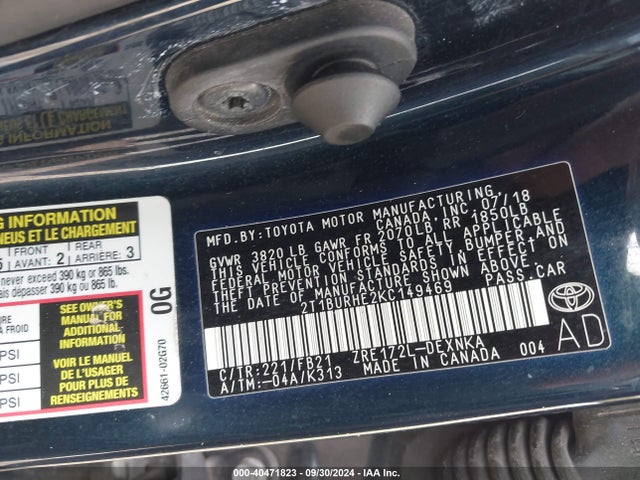 Toyota COROLLA LE 2019 2T1BURHE2KC149469 Image 9