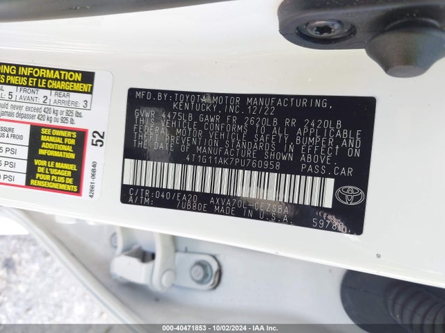 Toyota CAMRY SE 2023 4T1G11AK7PU760958 Image 9