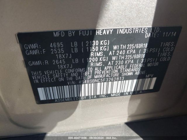 4S4BSBNC5F3262813 Subaru Outback 2.5i Limited