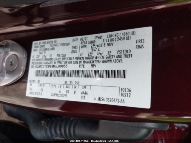 5LMCJ1C99MUL09855 Lincoln Corsair Standard
