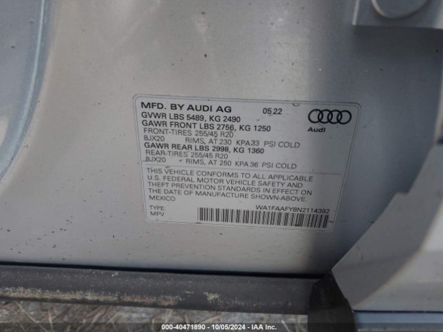 WA1FAAFY8N2114392 Audi Q5 Prestige 45 Tfsi S Line Quattro S Tronic