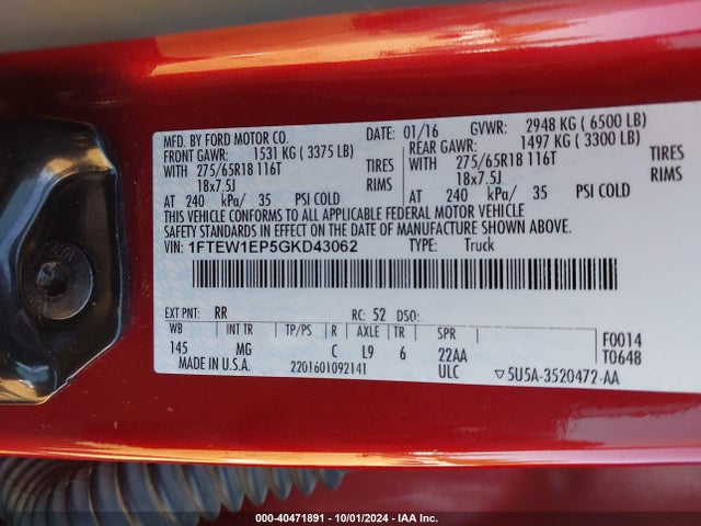 Ford F-150 Xlt 2016 1FTEW1EP5GKD43062 Image 9