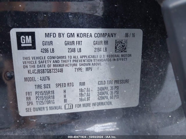 KL4CJBSB7GB722448 Buick Encore Convenience