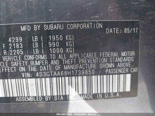 Subaru Impreza 2.0i 2017 4S3GTAA68H1739850 Image 9