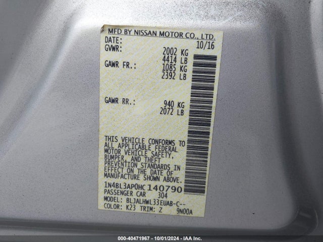 1N4BL3AP0HC140790 Nissan Altima 3.5 Sr