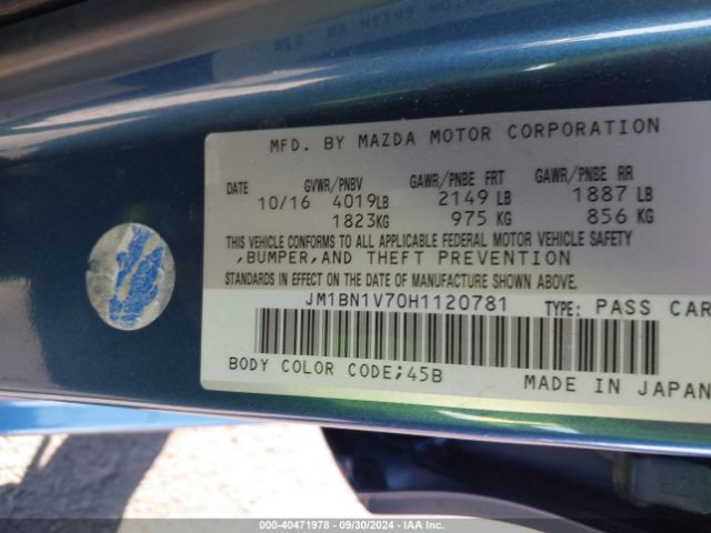 JM1BN1V70H1120781 Mazda Mazda3 4-door Touring