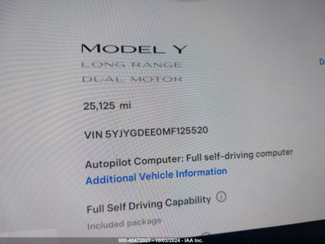 5YJYGDEE0MF125520 Tesla Model Y Long Range Dual Motor All-wheel Drive