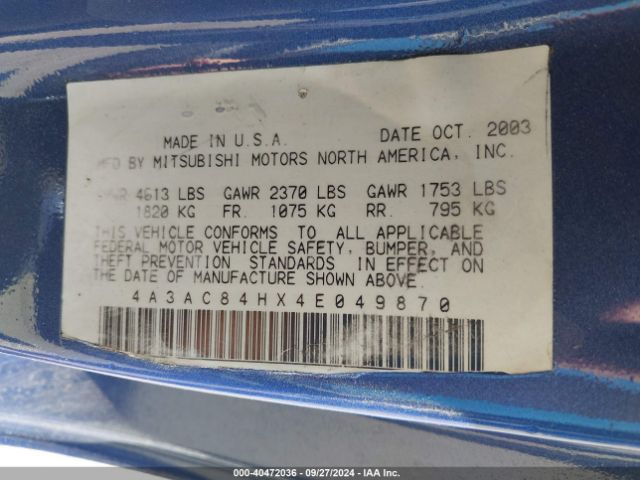 2004 MITSUBISHI ECLIPSE 4A3AC84HX4E049870 Photo 8