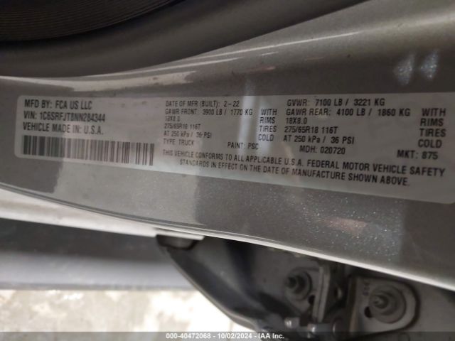 1C6SRFJT8NN284344 RAM 1500 Laramie  4x4 5'7 Box