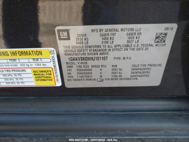 1GKKVSKDXHJ151167 GMC Acadia Limited