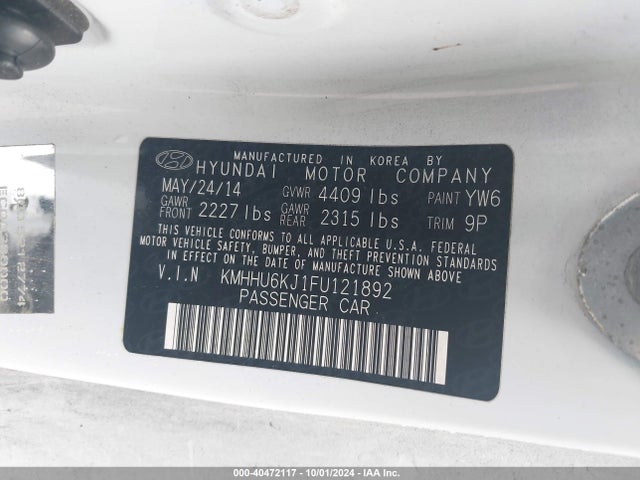 Hyundai Genesis 3.8 Ultimate 2015 KMHHU6KJ1FU121892 Image 9