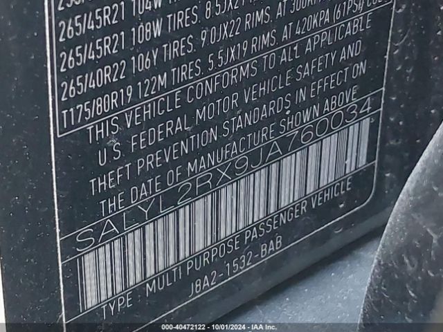 SALYL2RX9JA760034 Land Rover Range Rover Velar P250 Se R-dynamic