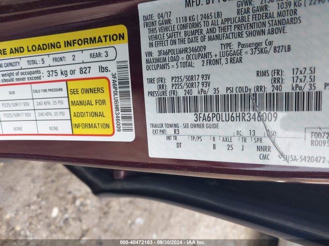 Ford Fusion Hybrid Se 2017 3FA6P0LU6HR346009 Image 9