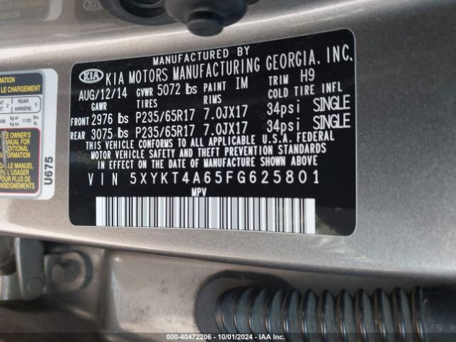 5XYKT4A65FG625801 KIA SORENTO LX