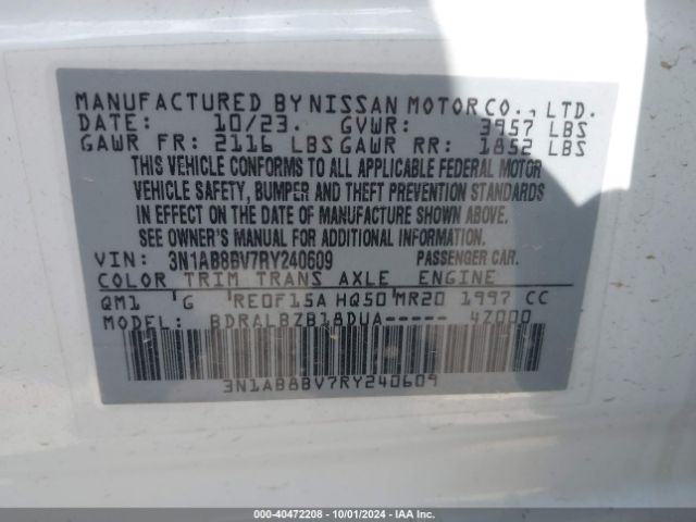 3N1AB8BV7RY240609 Nissan Sentra S Xtronic Cvt