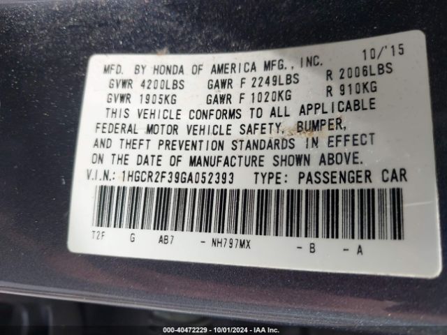 1HGCR2F39GA052393 Honda ACCORD LX