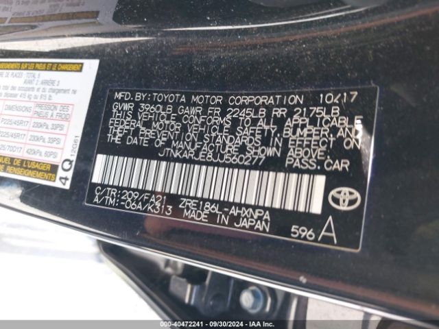 JTNKARJE8JJ560277 Toyota COROLLA IM