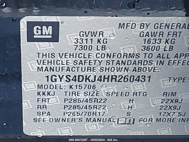 1GYS4DKJ4HR260431 Cadillac Escalade Platinum