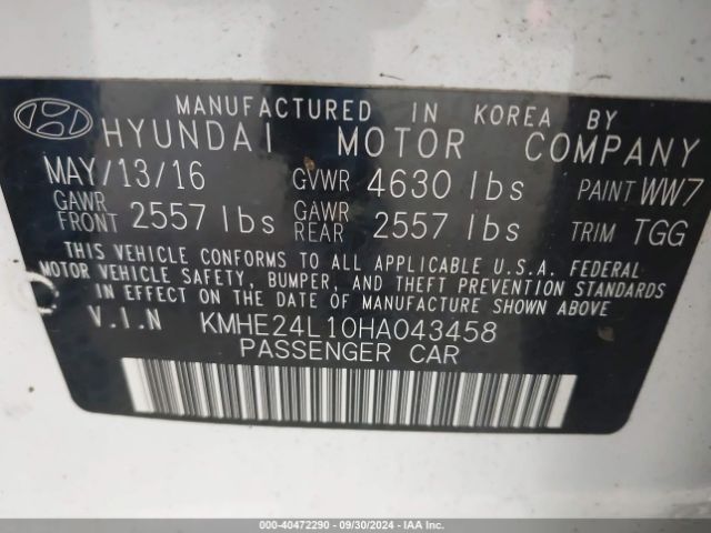KMHE24L10HA043458 Hyundai Sonata Hybrid Se