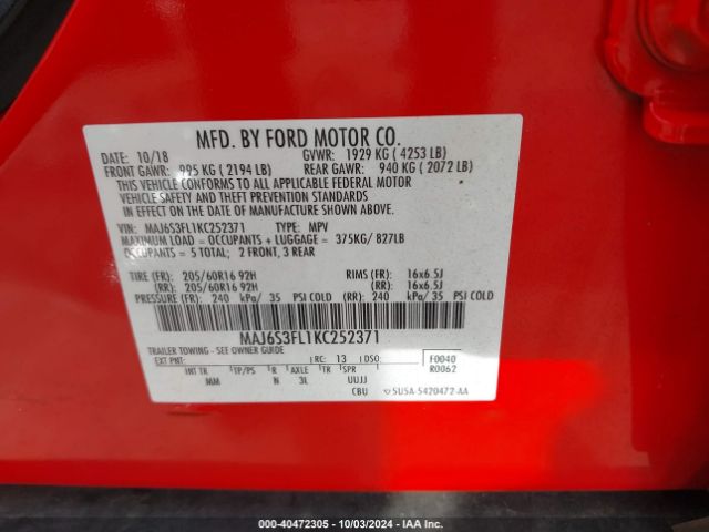 MAJ6S3FL1KC252371 Ford ECOSPORT S