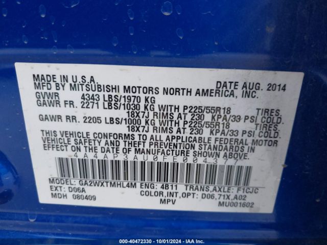 4A4AP3AU0FE004377 Mitsubishi Outlander Sport Es