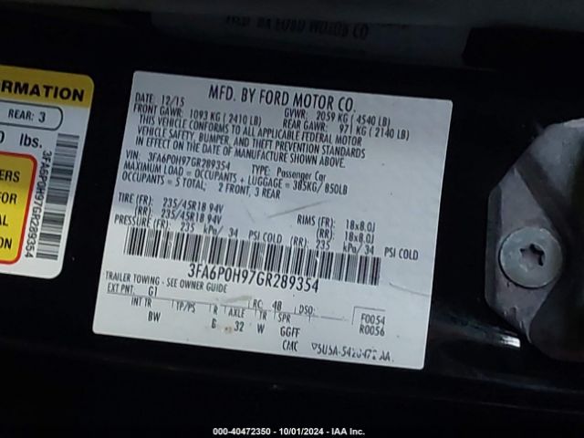 3FA6P0H97GR289354 Ford FUSION SE