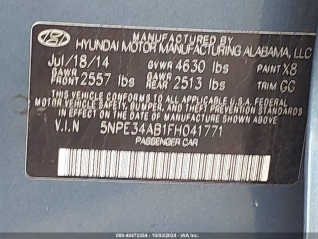5NPE34AB1FH041771 Hyundai Sonata Sport 2.0t